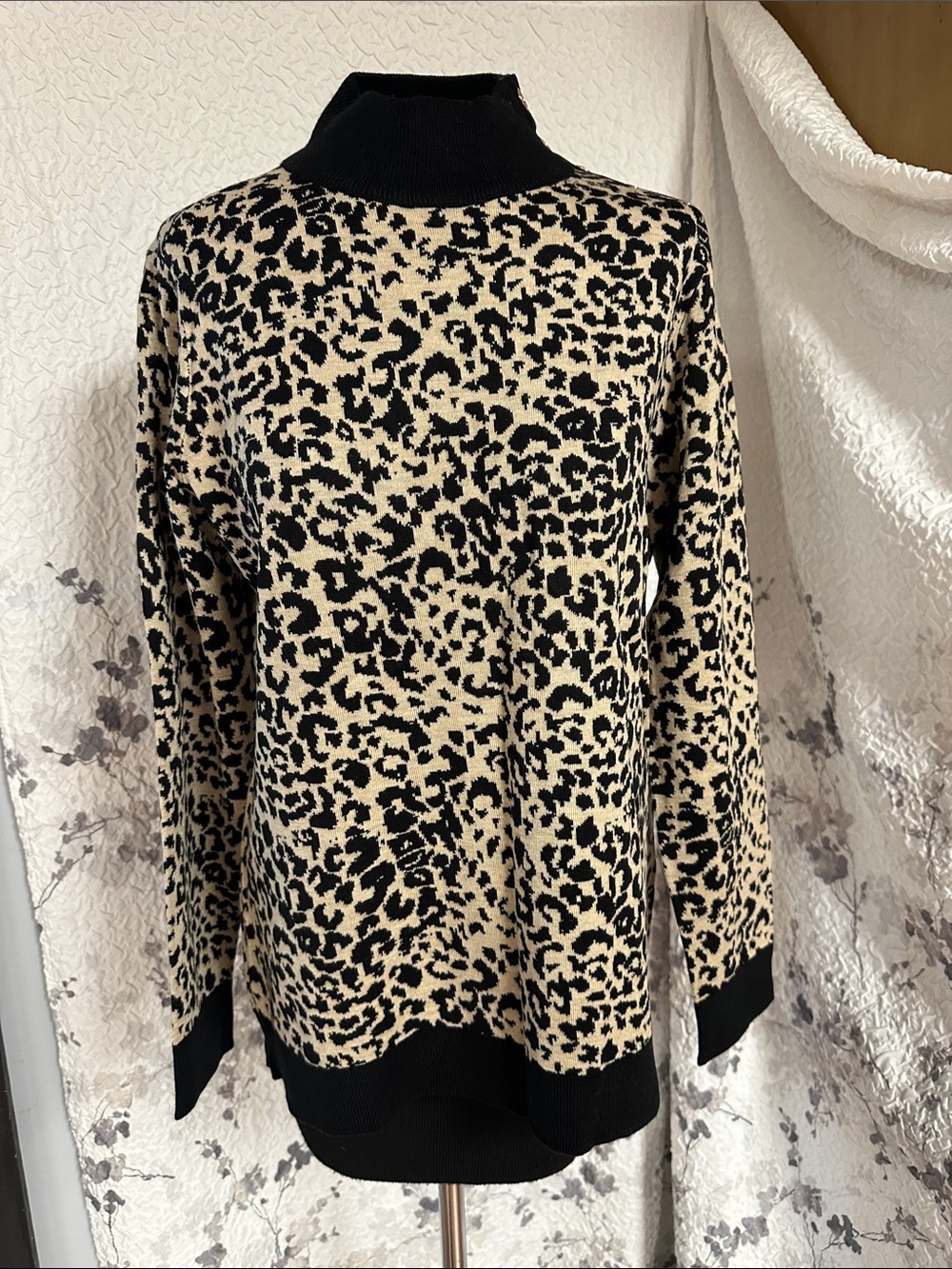 Calvin Klein Beige and Black Leopard Knit Sweater